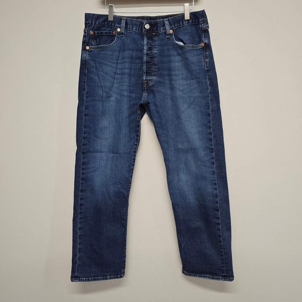 Levis 501 Original Fit Jeans Mens 34x29 Blue Cotton Blend Stretch Straight Leg